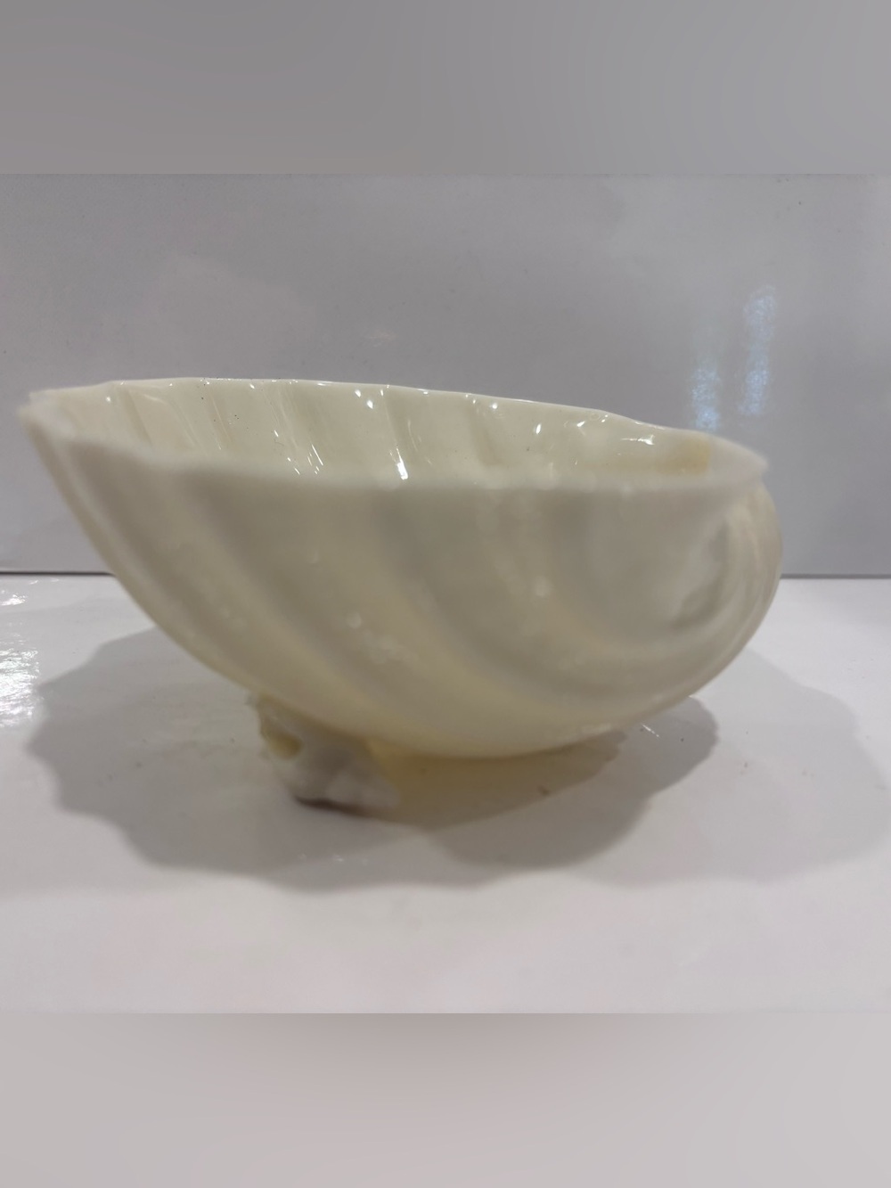 Belleek Ireland Shell Salt Cellar Trinket Dish Cream Parian Porcelain Green Mark